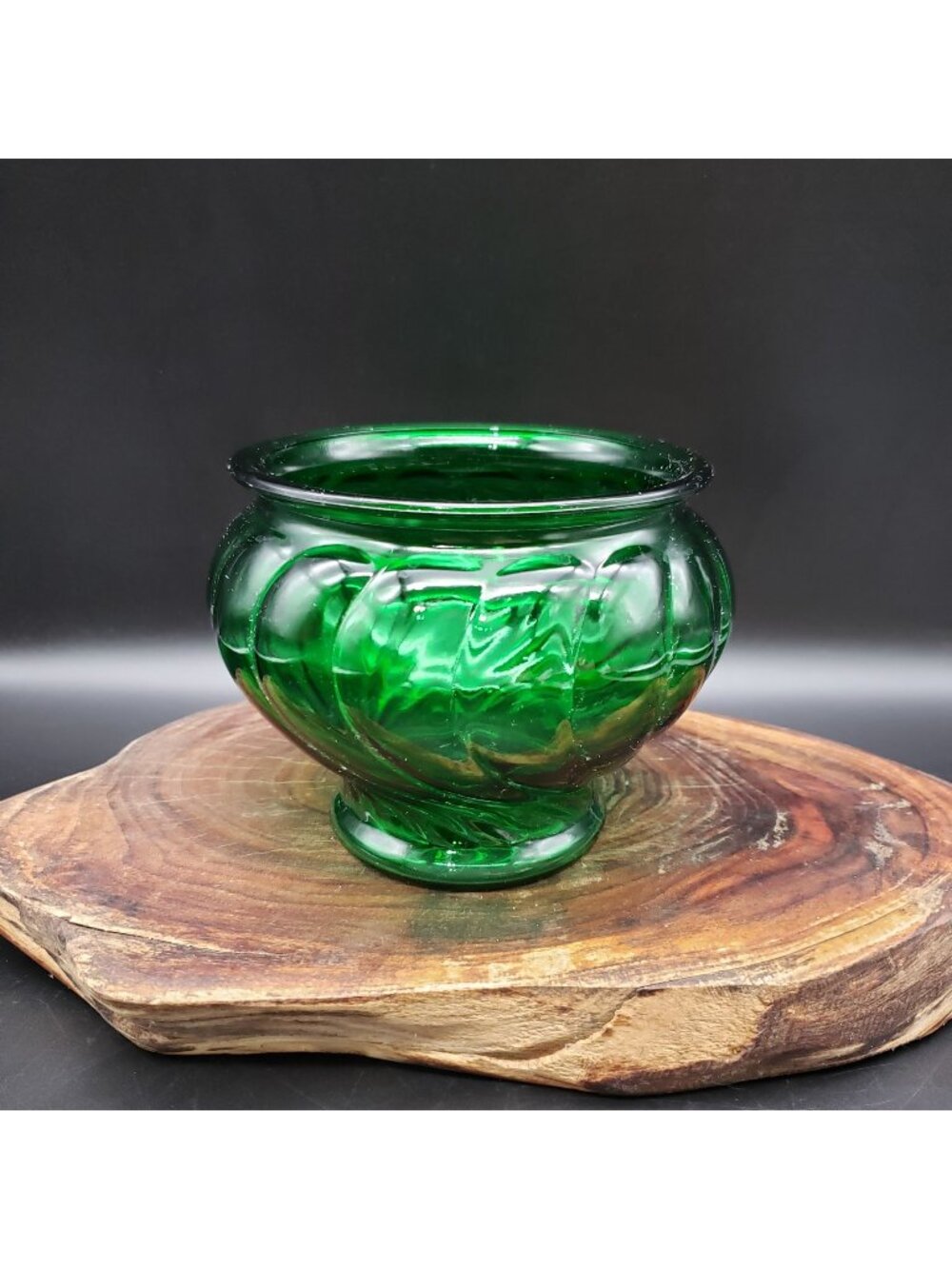 Napco Emerald Green Glass Planter Bowl Vase 4.25" Vintage